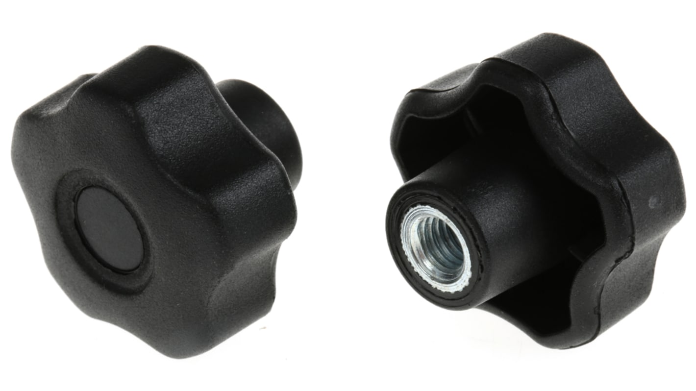 RS PRO Black Multiple Lobes Clamping Knob, M8, Threaded Hole