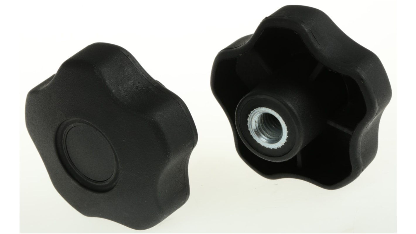 RS PRO Black Multiple Lobes Clamping Knob, M10, Threaded Hole