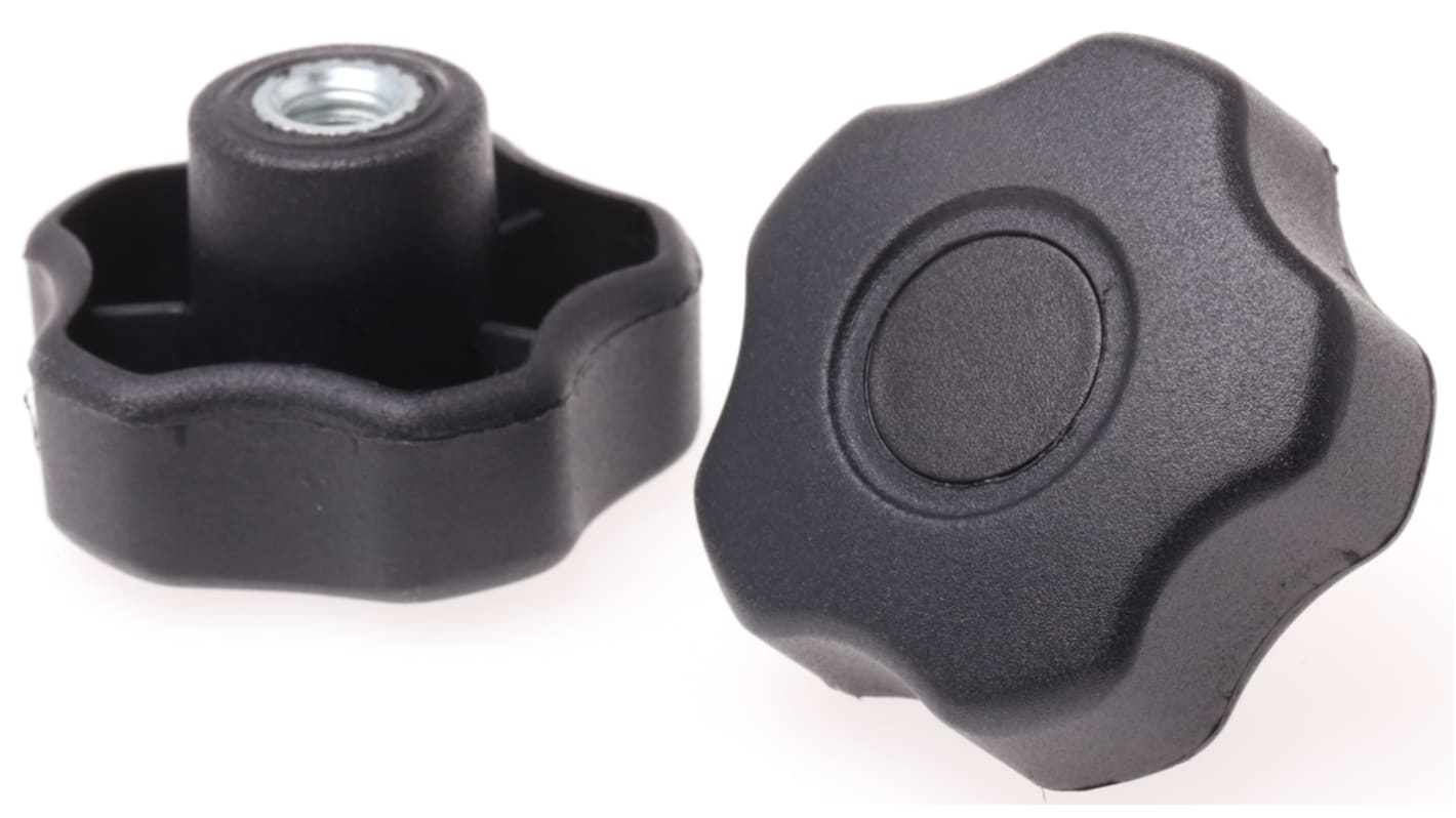 RS PRO Black Multiple Lobes Clamping Knob, M8, Threaded Hole