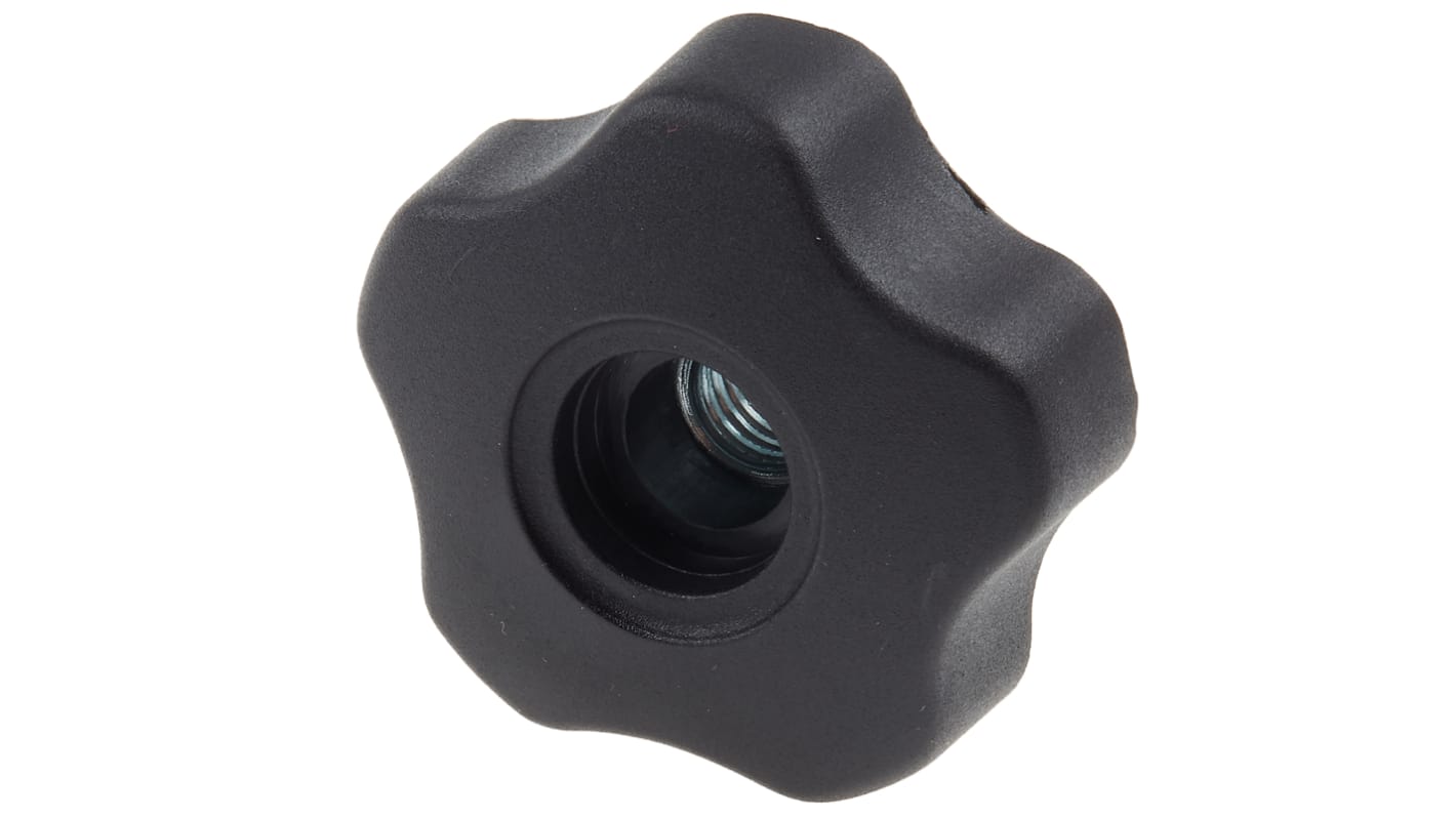 RS PRO Black Multiple Lobes Clamping Knob, M12, Threaded Through Hole