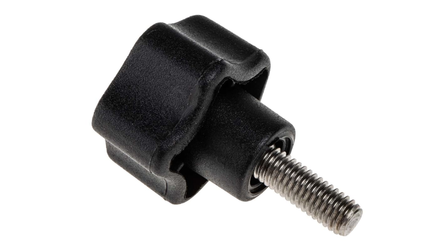 RS PRO Black Multiple Lobes Clamping Knob, M6, Threaded Stud