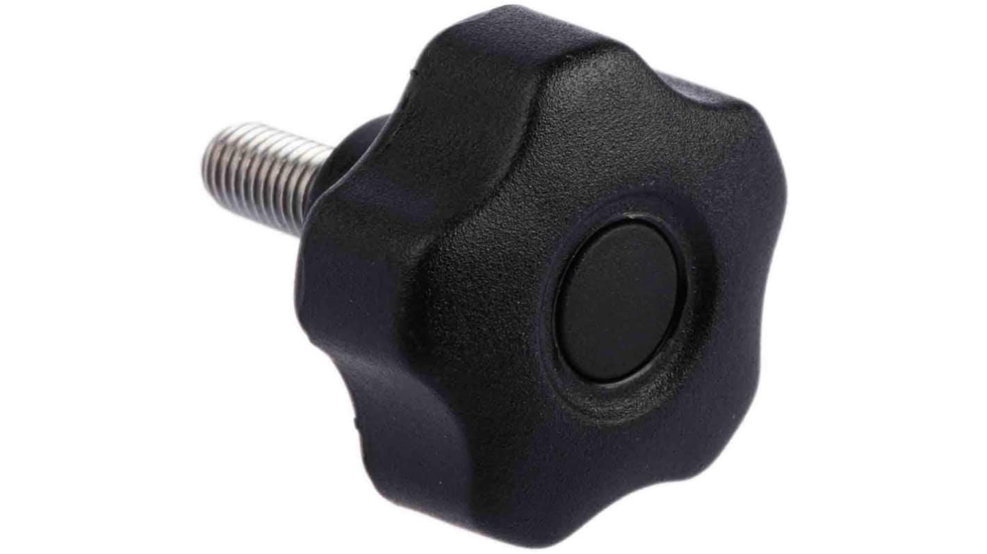 RS PRO Black Multiple Lobes Clamping Knob, M8, Threaded Stud