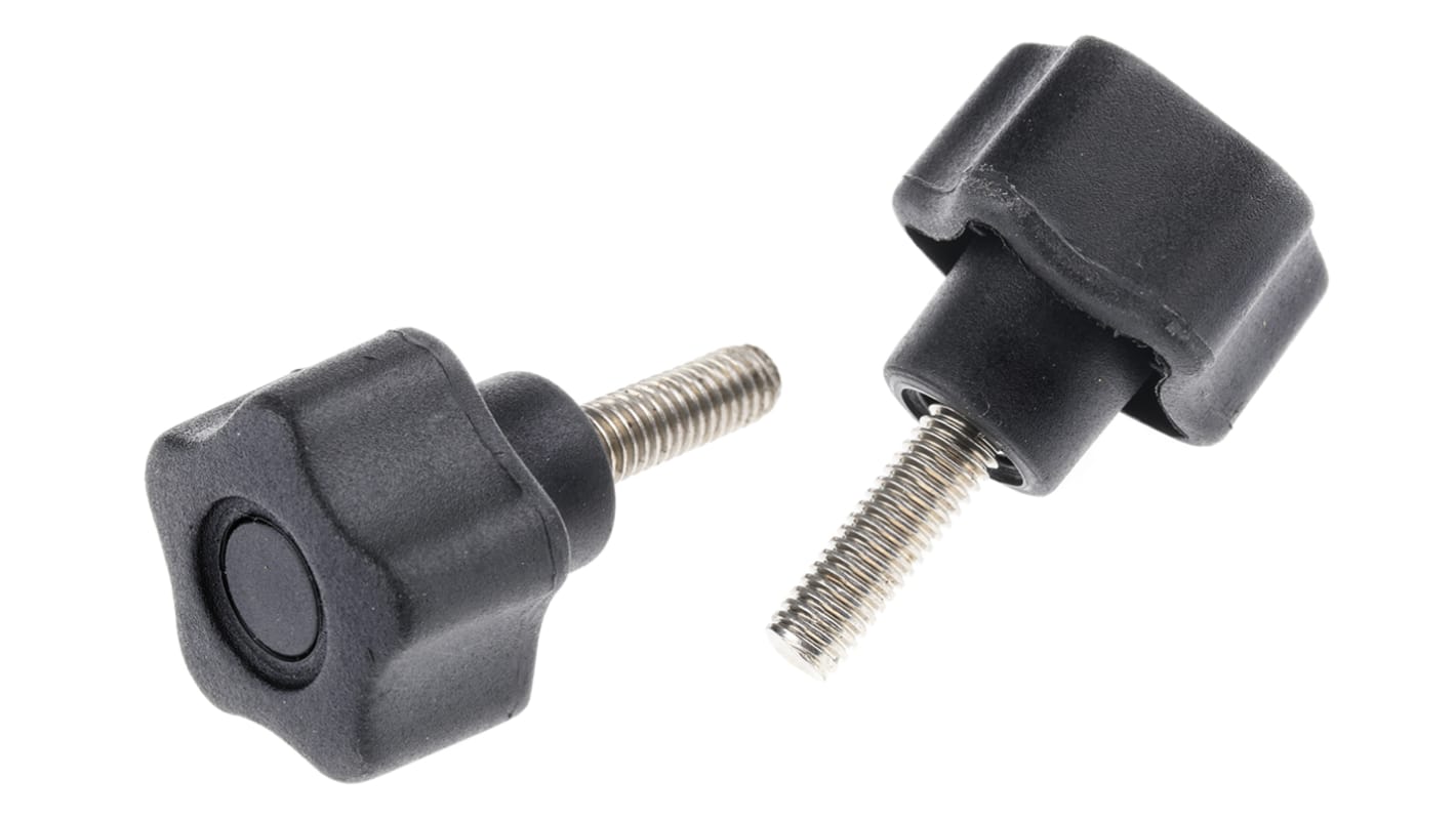 RS PRO Black Multiple Lobes Clamping Knob, M6, Threaded Stud