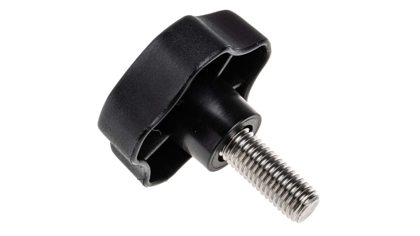 RS PRO Black Multiple Lobes Clamping Knob, M12, Threaded Stud
