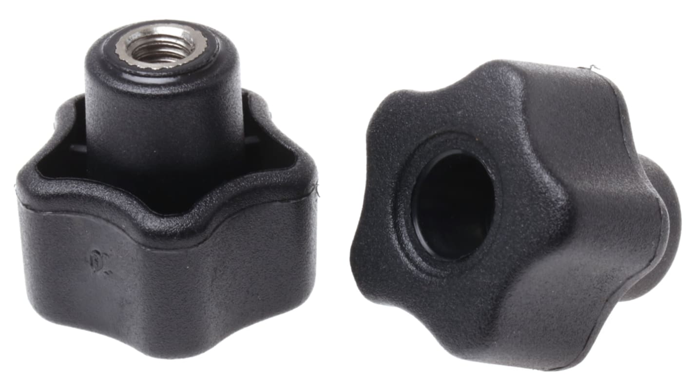 RS PRO Black Multiple Lobes Clamping Knob, M6, Threaded Through Hole