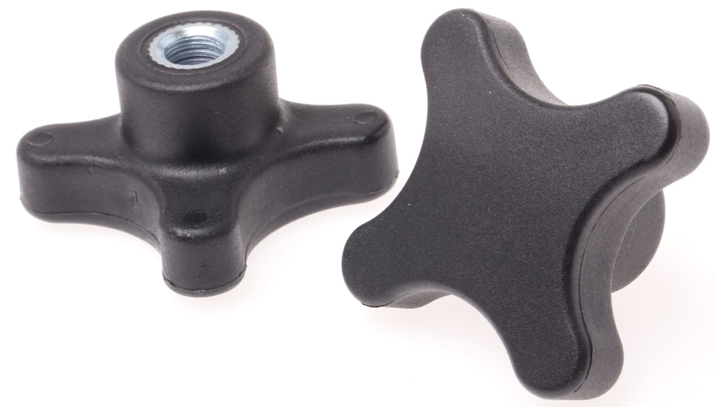 RS PRO Black 4-Arm Clamping Knob, M10, Threaded Hole