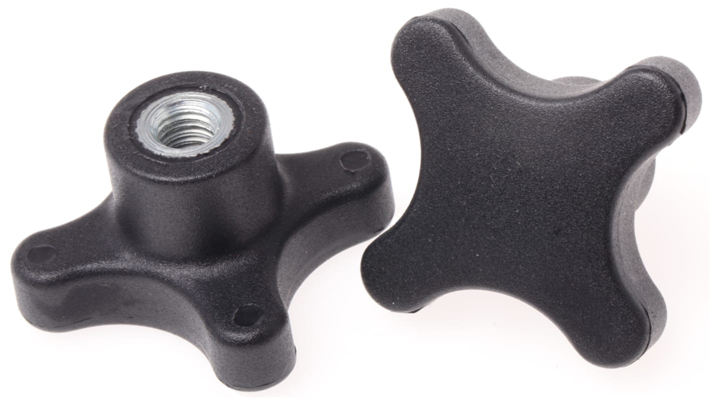 RS PRO Black 4-Arm Clamping Knob, M8, Threaded Hole