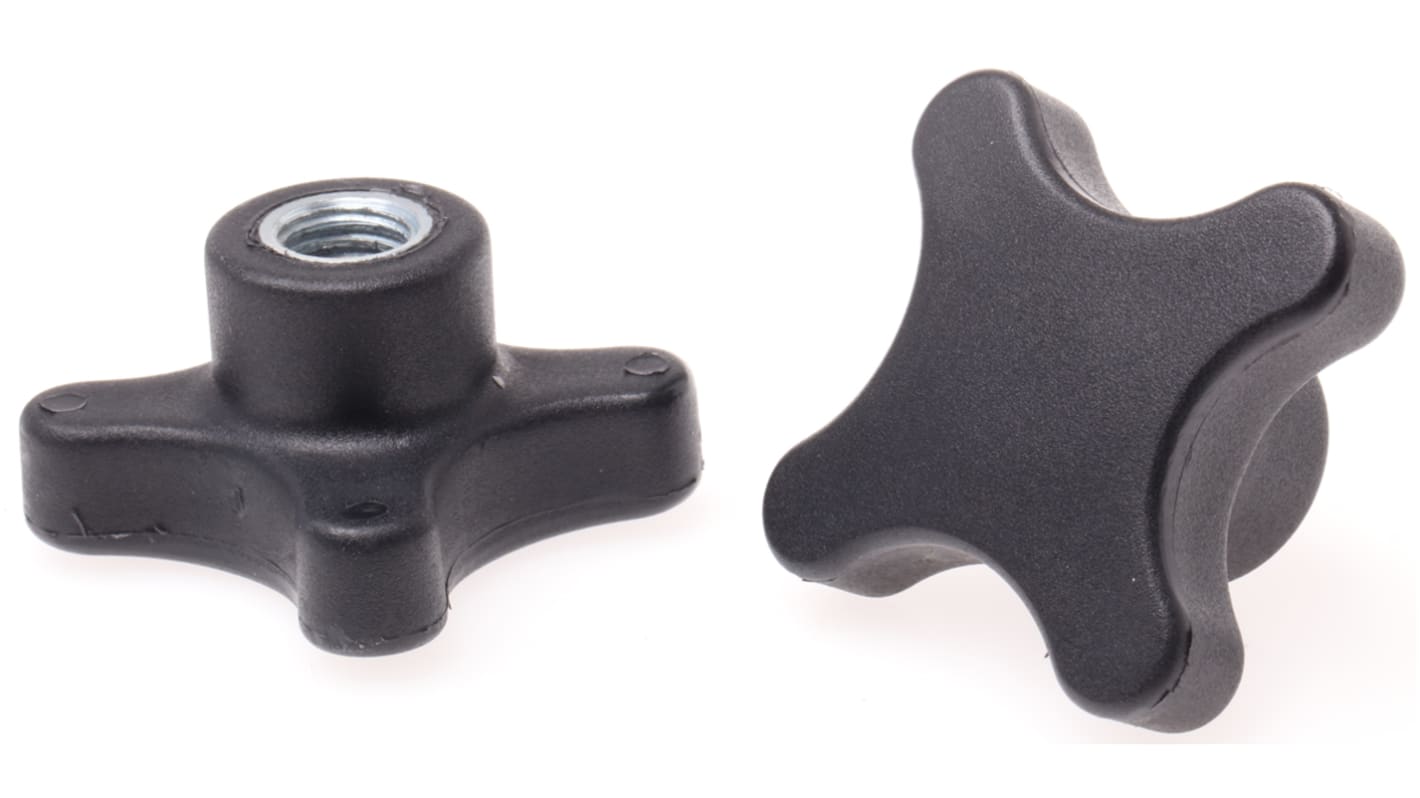 RS PRO Black 4-Arm Clamping Knob, M12, Threaded Hole
