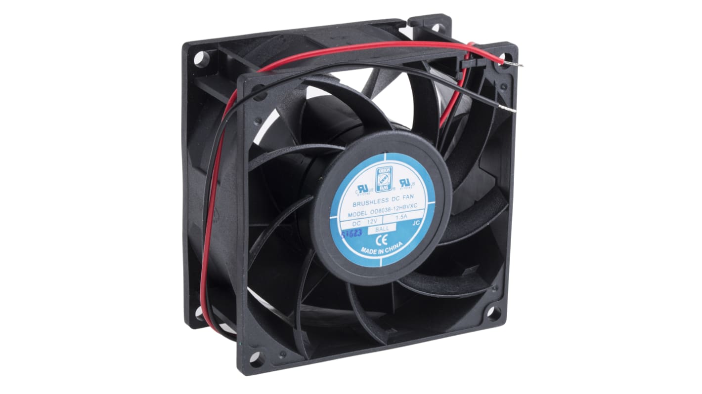 RS PRO Axial Fan, 12 V dc, DC Operation, 168.2m³/h, 14W, 1.2A Max, 80 x 80 x 38mm