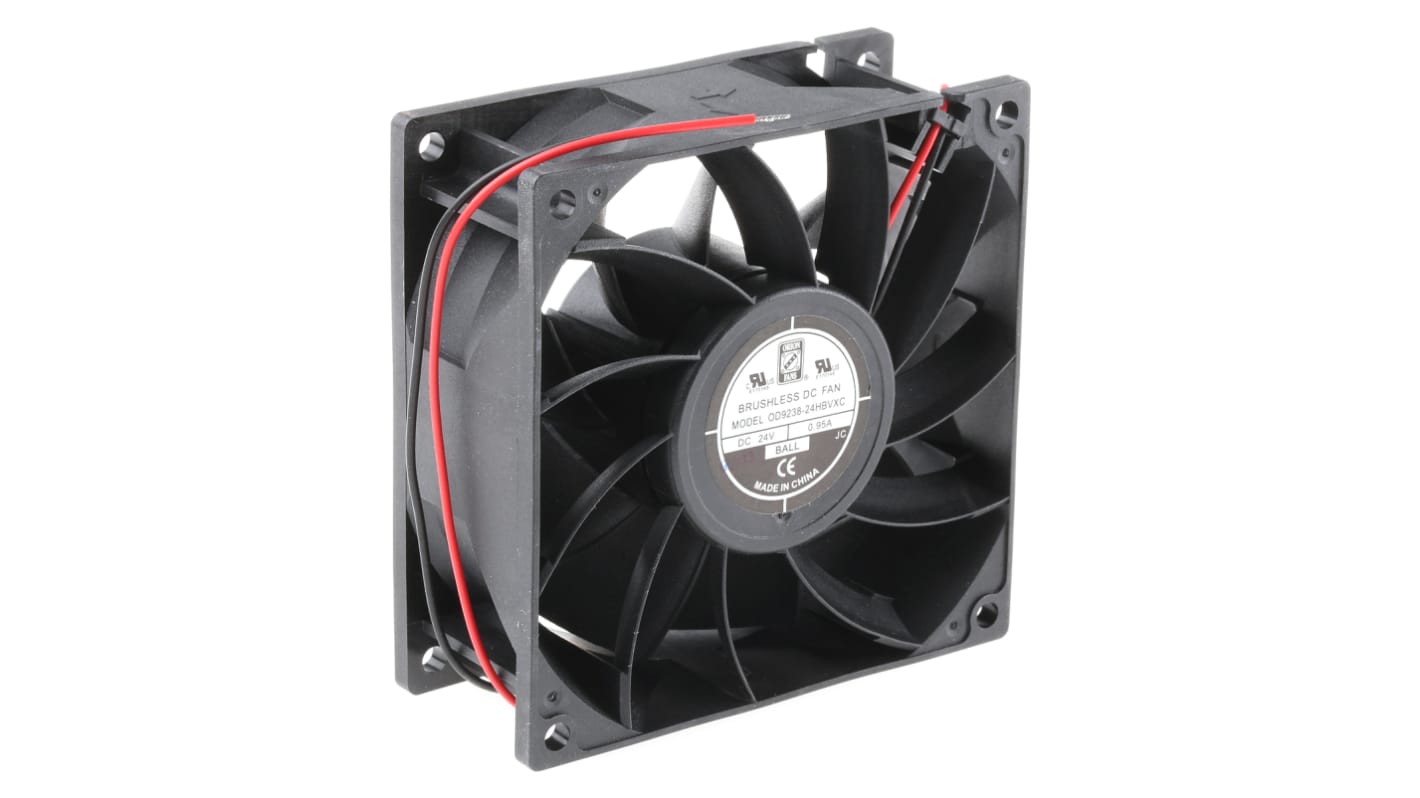 Ventilador Axial RS PRO de 92 x 92 x 38mm, 24 V dc, 16W, 5400rpm, caudal 229.4m³/h, 58dB