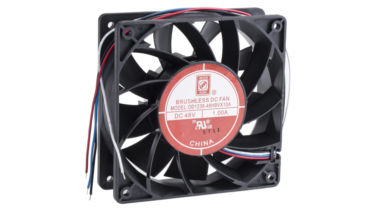 RS PRO Axial Fan, 48 V dc, DC Operation, 226cfm, 48W, 1A Max, 120 x 120 x 38mm