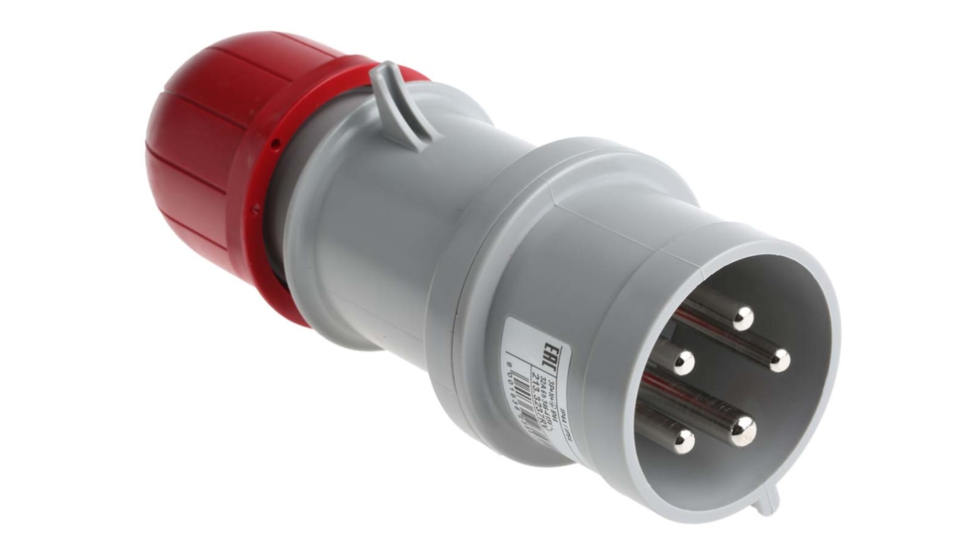 Scame IP44 Red Cable Mount 3P + N + E Industrial Power Connector Adapter Plug, Rated At 32A, 415 V,With Phase Inverter