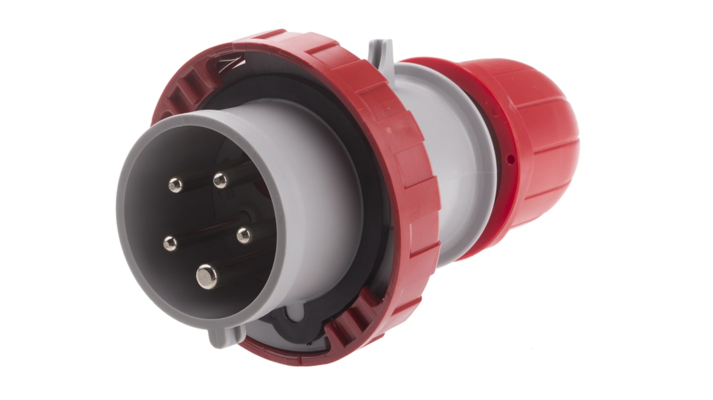 Scame IP66, IP67 Red Cable Mount 3P + N + E Industrial Power Connector Adapter Plug, Rated At 16A, 415 V,With Phase