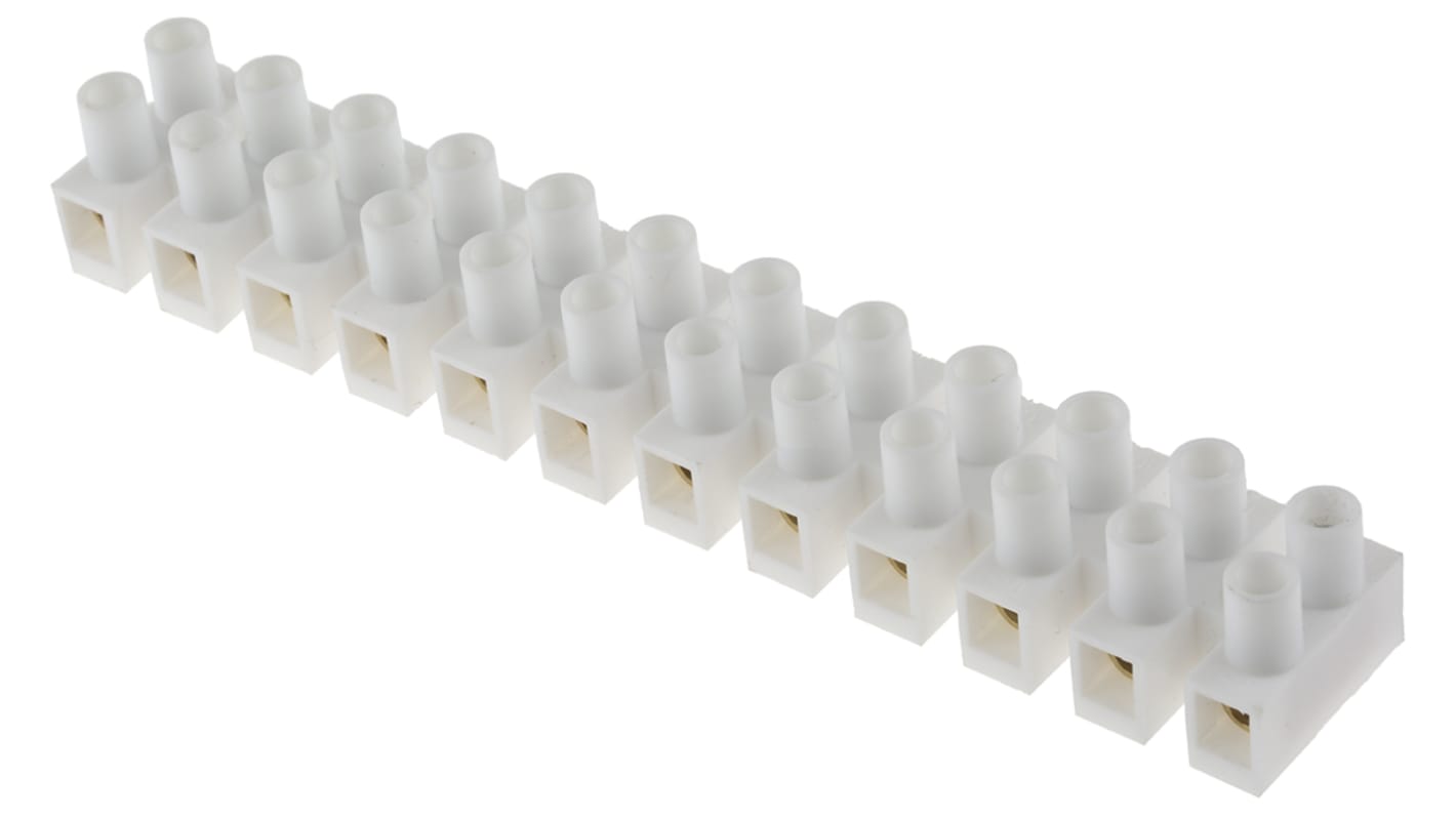 RS PRO Non-Fused Terminal Block, 12-Way, 20A, 10 AWG Wire, Screw Down Termination