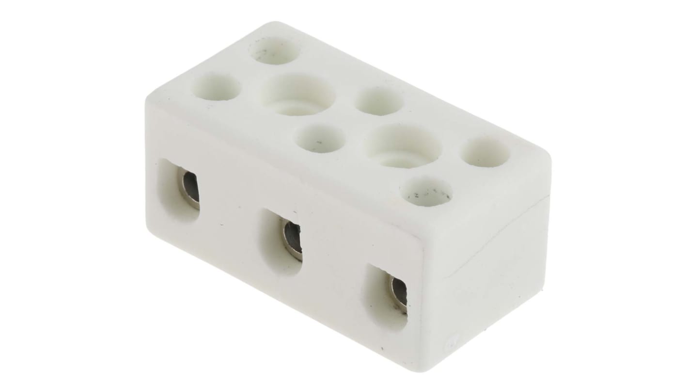 RS PRO Non-Fused Terminal Block, 3-Way, 32A, 12 AWG Wire, Screw Down Termination