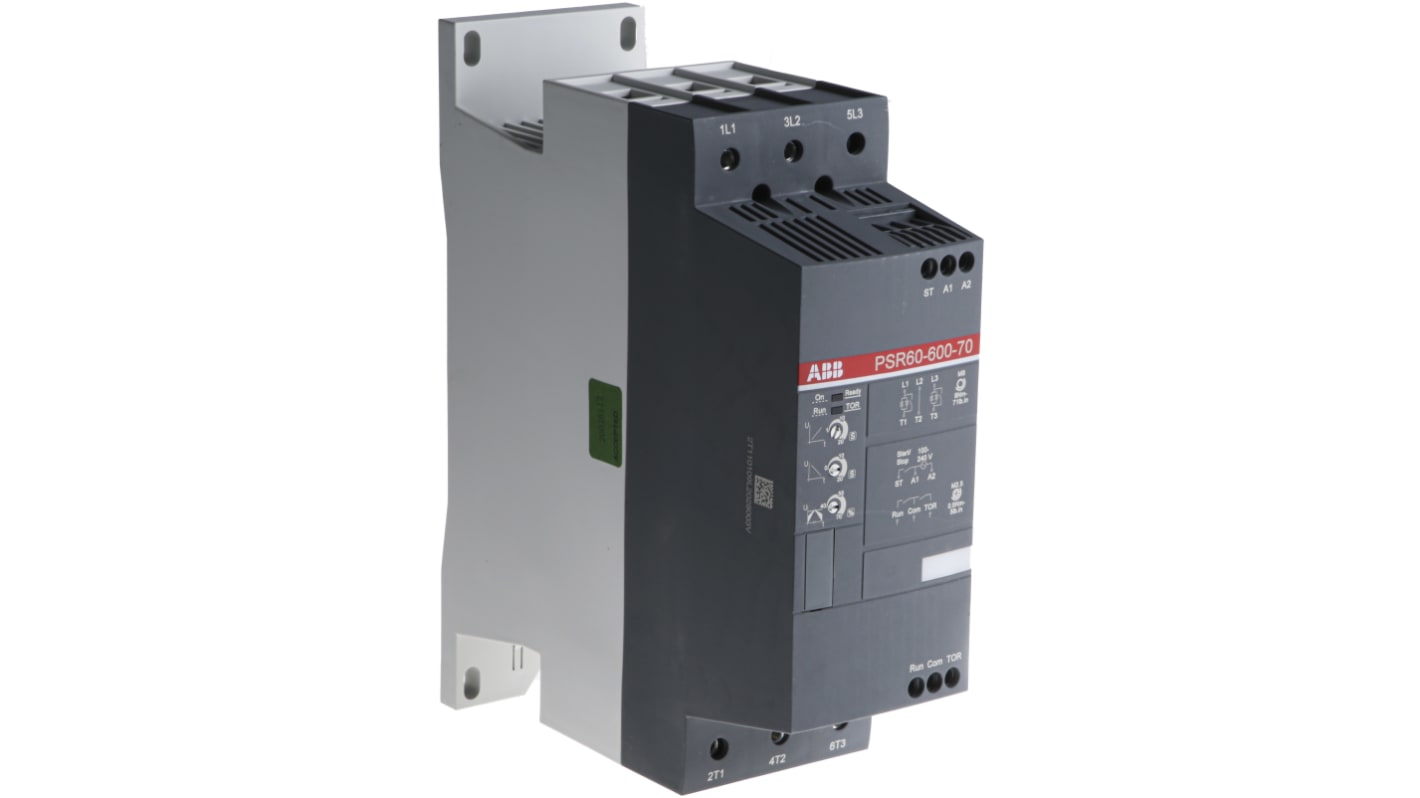ABB 软启动器, 3相, 30 kW, 600 V 交流, 60 A, IP10, IP20, 180mm x 70mm x 220mm, PSR系列
