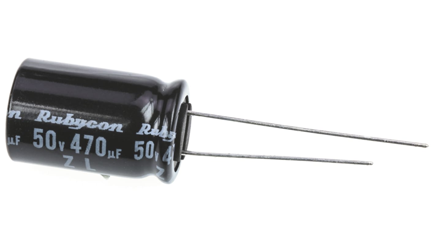 Rubycon 470μF Aluminium Electrolytic Capacitor 50V dc, Radial, Through Hole - 50ZL470MEFC12.5X20