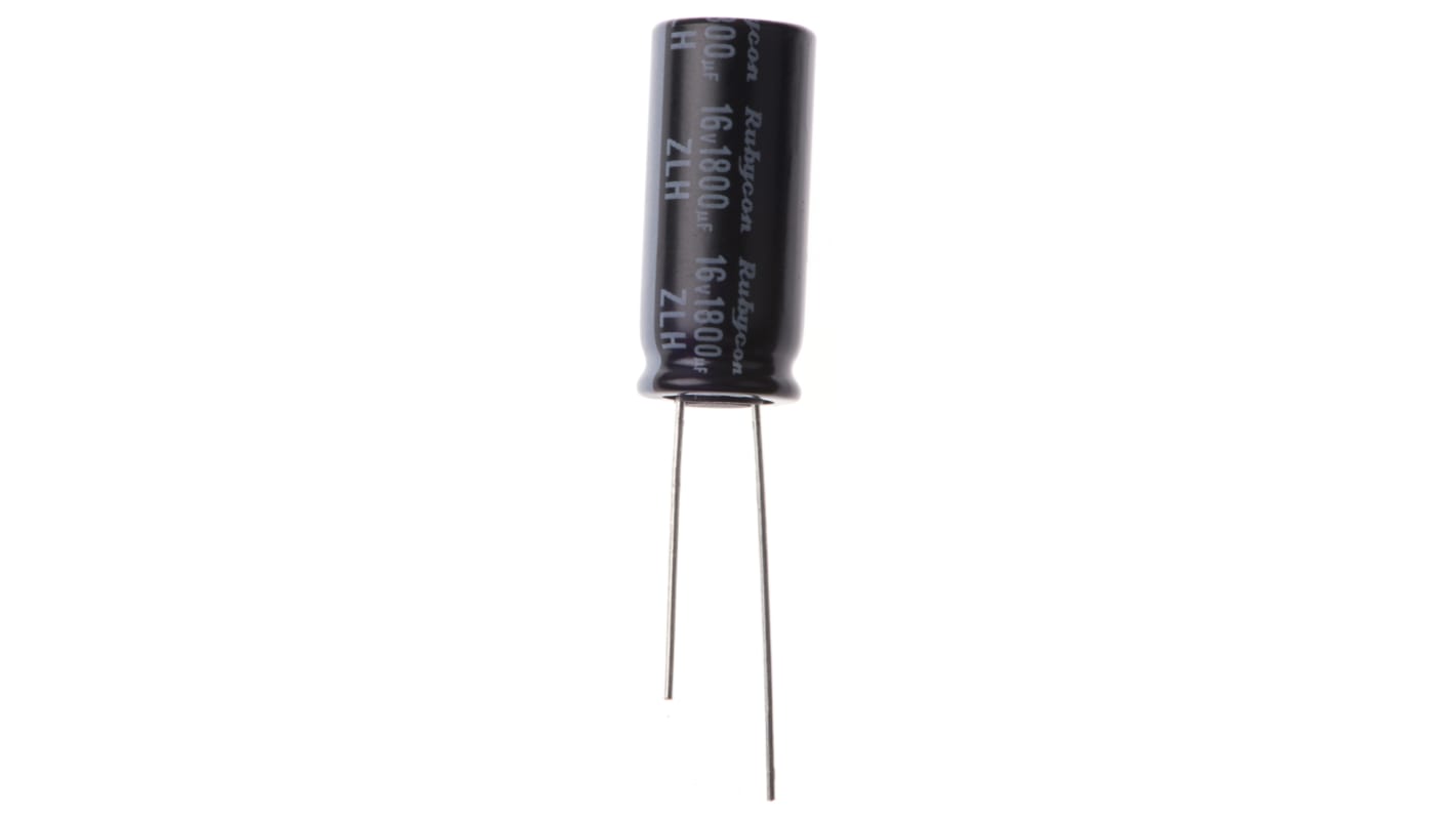 Rubycon 1800μF Aluminium Electrolytic Capacitor 16V dc, Radial, Through Hole - 16ZLH1800MEFC10X23