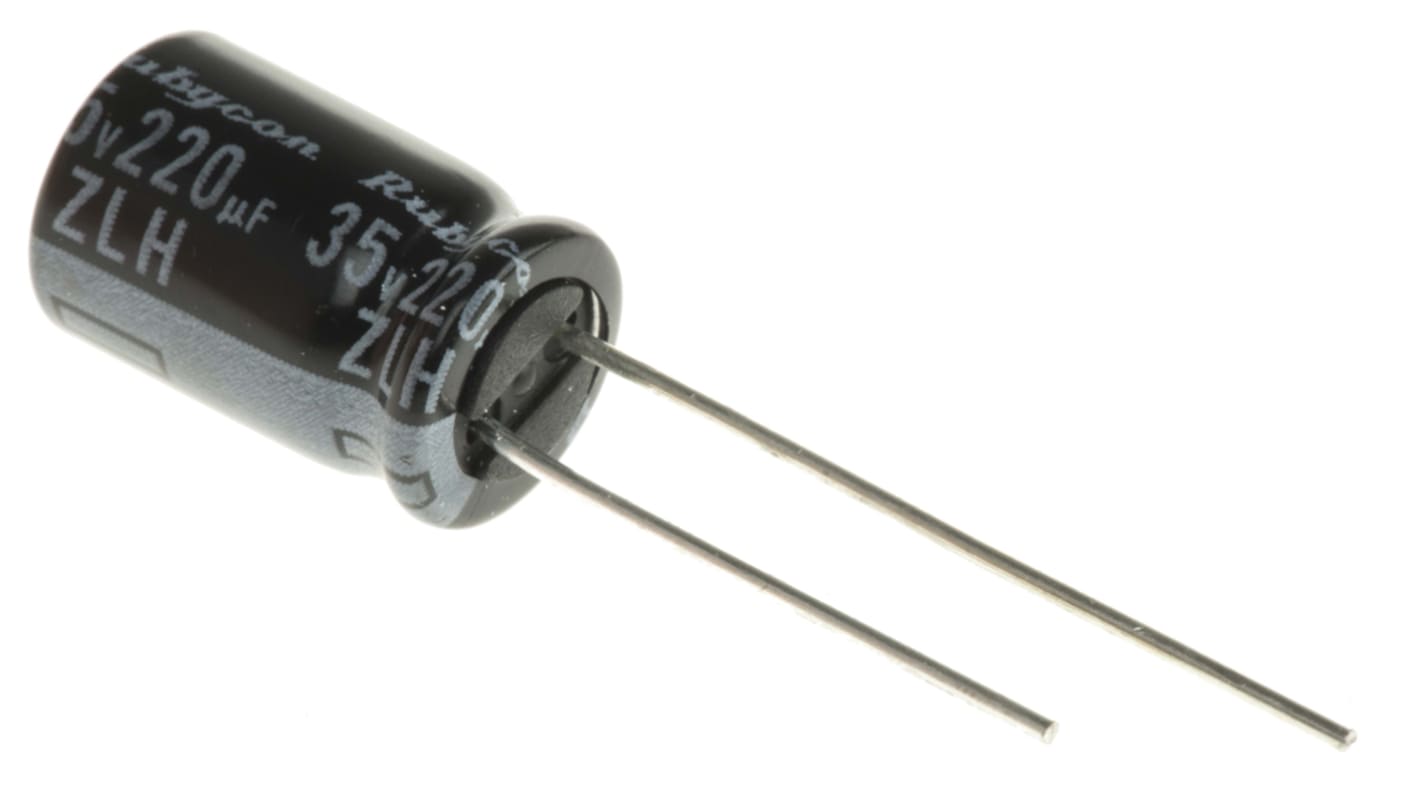 Rubycon ZLH, THT Aluminium-Elektrolyt Kondensator 220μF ±20% / 35V dc, Ø 8mm x 11.5mm, bis 105°C