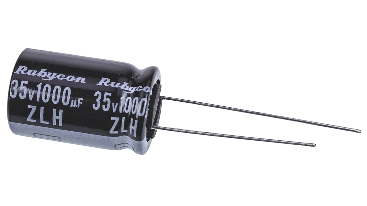 Rubycon ZLH, THT Aluminium-Elektrolyt Kondensator 1000μF ±20% / 35V dc, Ø 12.5mm x 20mm, bis 105°C