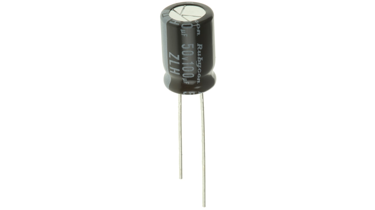 Rubycon 100μF Aluminium Electrolytic Capacitor 50V dc, Radial, Through Hole - 50ZLH100MEFC8X11.5