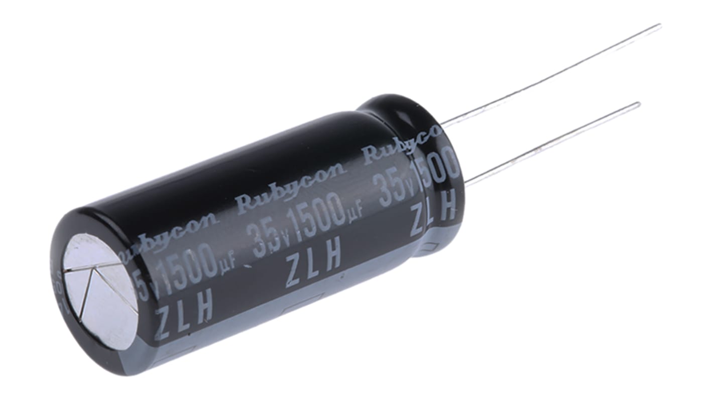 Rubycon 1500μF Aluminium Electrolytic Capacitor 35V dc, Radial, Through Hole - 35ZLH1500MEFC12.5X30