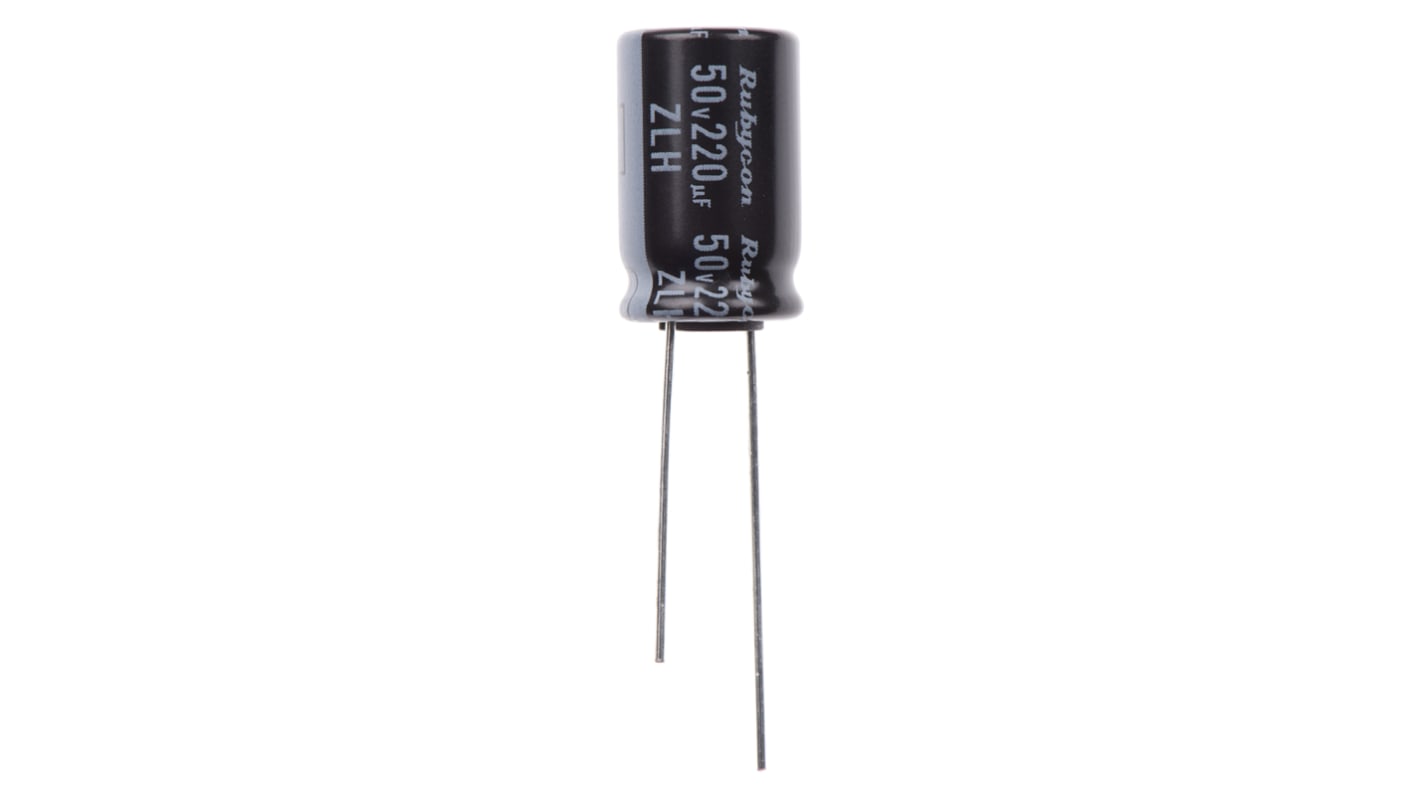 Rubycon ZLH, THT Aluminium-Elektrolyt Kondensator 220μF ±20% / 50V dc, Ø 10mm x 16mm, bis 105°C