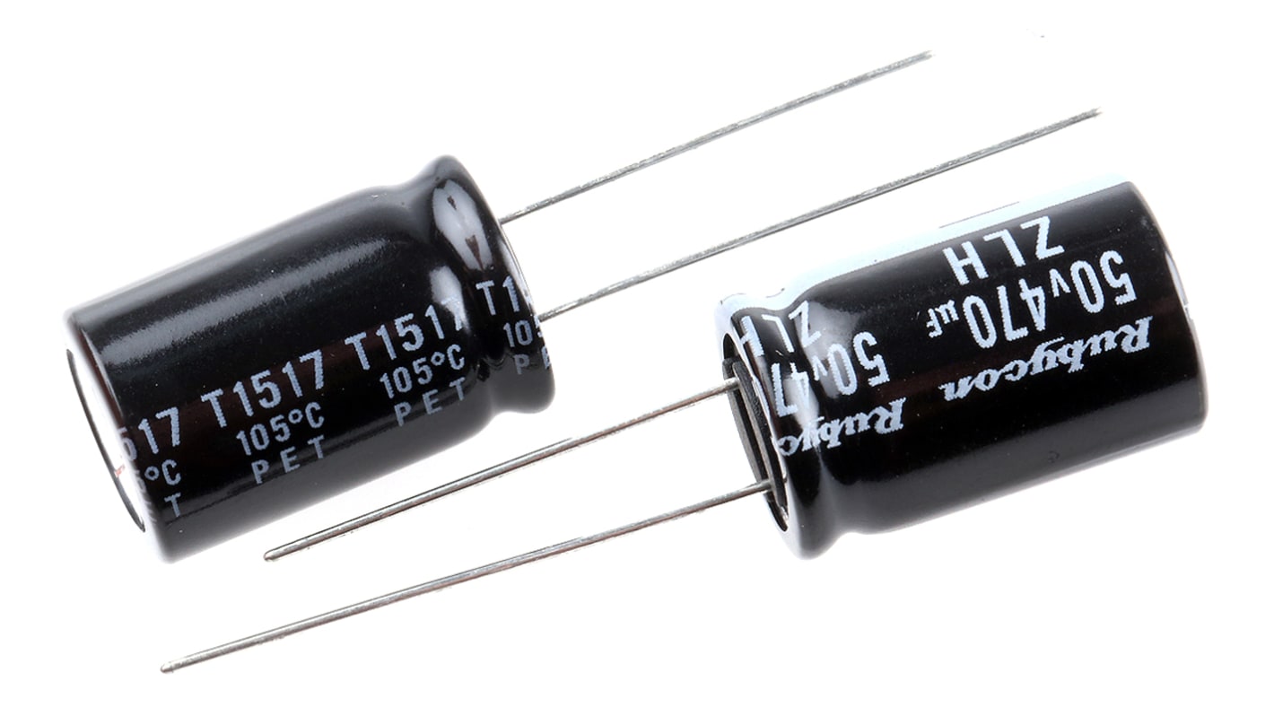 Rubycon 470μF Aluminium Electrolytic Capacitor 50V dc, Radial, Through Hole - 50ZLH470MEFC12.5X20