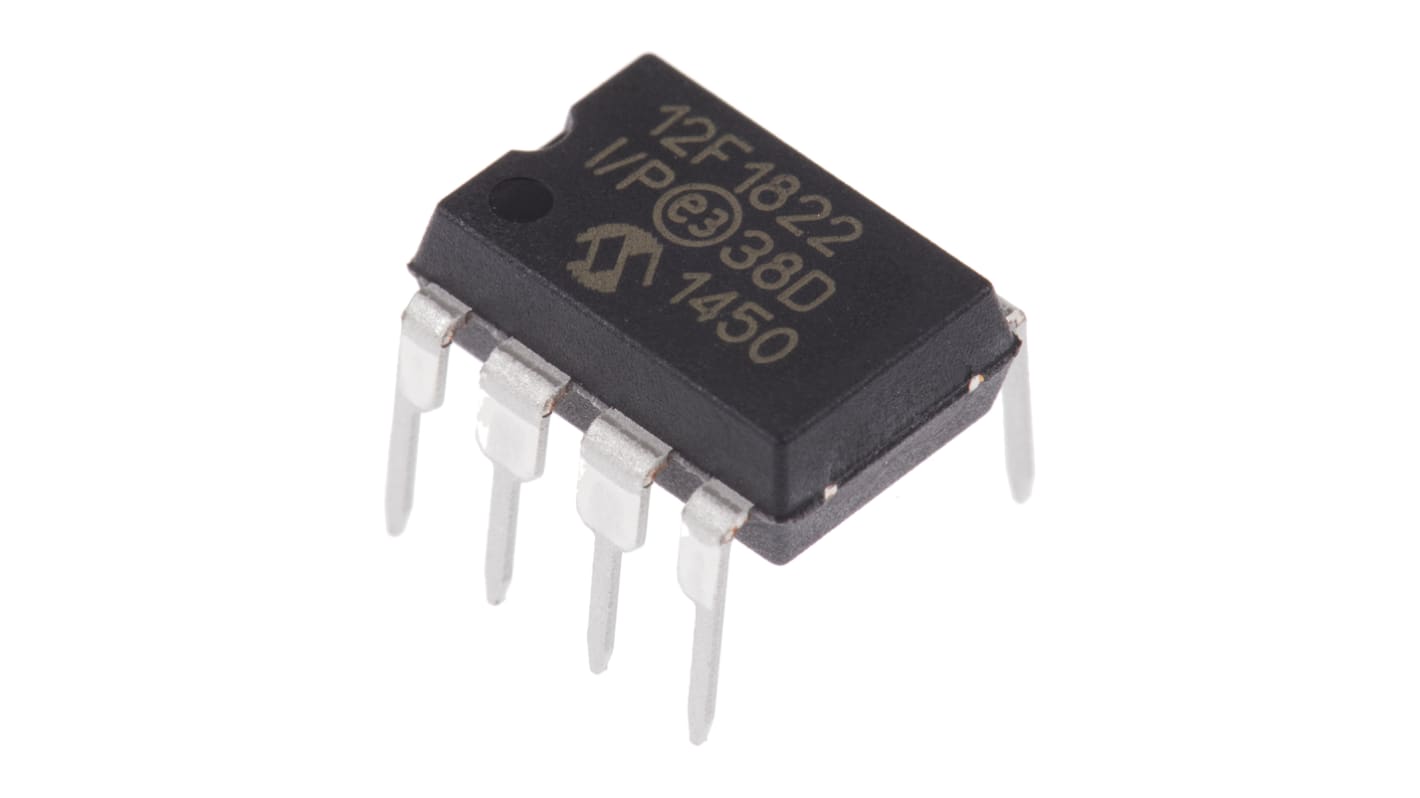 Microchip PIC12F1822-I/P, 8bit PIC Microcontroller, PIC12F, 32MHz, 256 B, 2K x 14 words Flash, 8-Pin PDIP