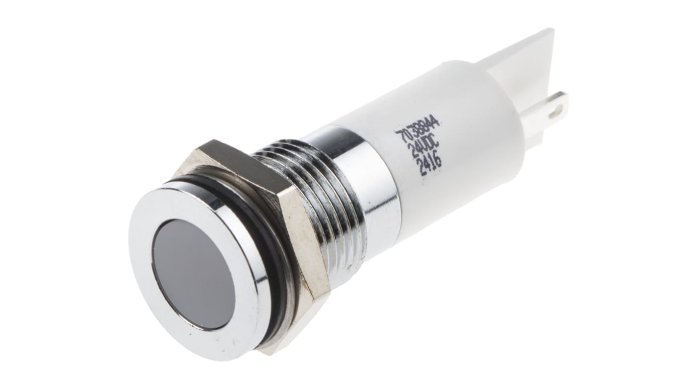 RS PRO White Panel Mount Indicator, 24V dc, 14mm Mounting Hole Size, Solder Tab Termination, IP67