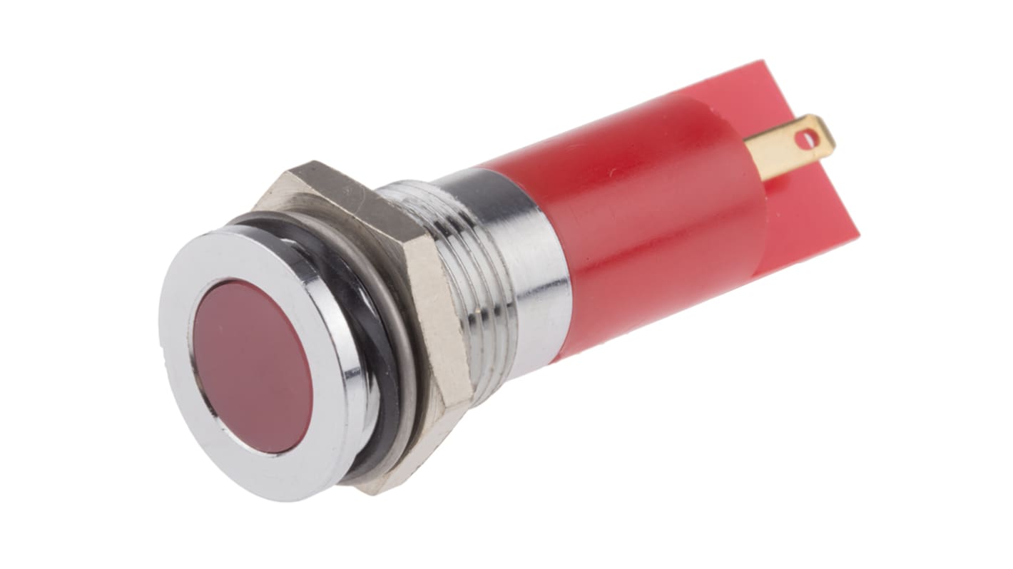 RS PRO Rød Lysdiode Panelmonteret kontrollampe 14mm hulstr., Forsænket, Loddeflig, 220V ac, Krom frontramme IP67
