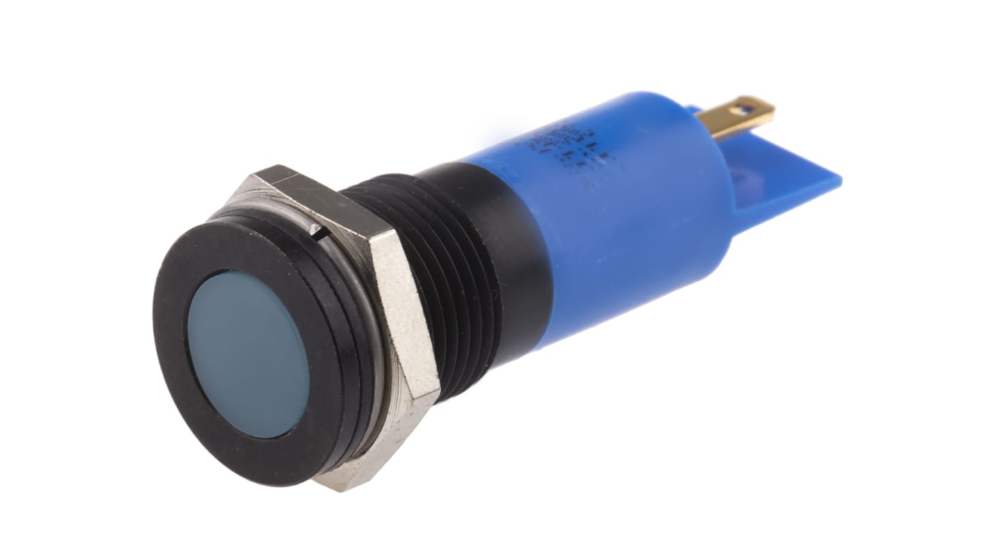 Indicador LED RS PRO, Azul, lente enrasada, Ø montaje 14mm, 24V dc, 20mA, 10mcd, IP67