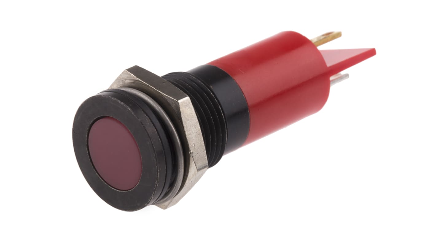 RS PRO Red Panel Mount Indicator, 220V ac, 14mm Mounting Hole Size, Solder Tab Termination, IP67