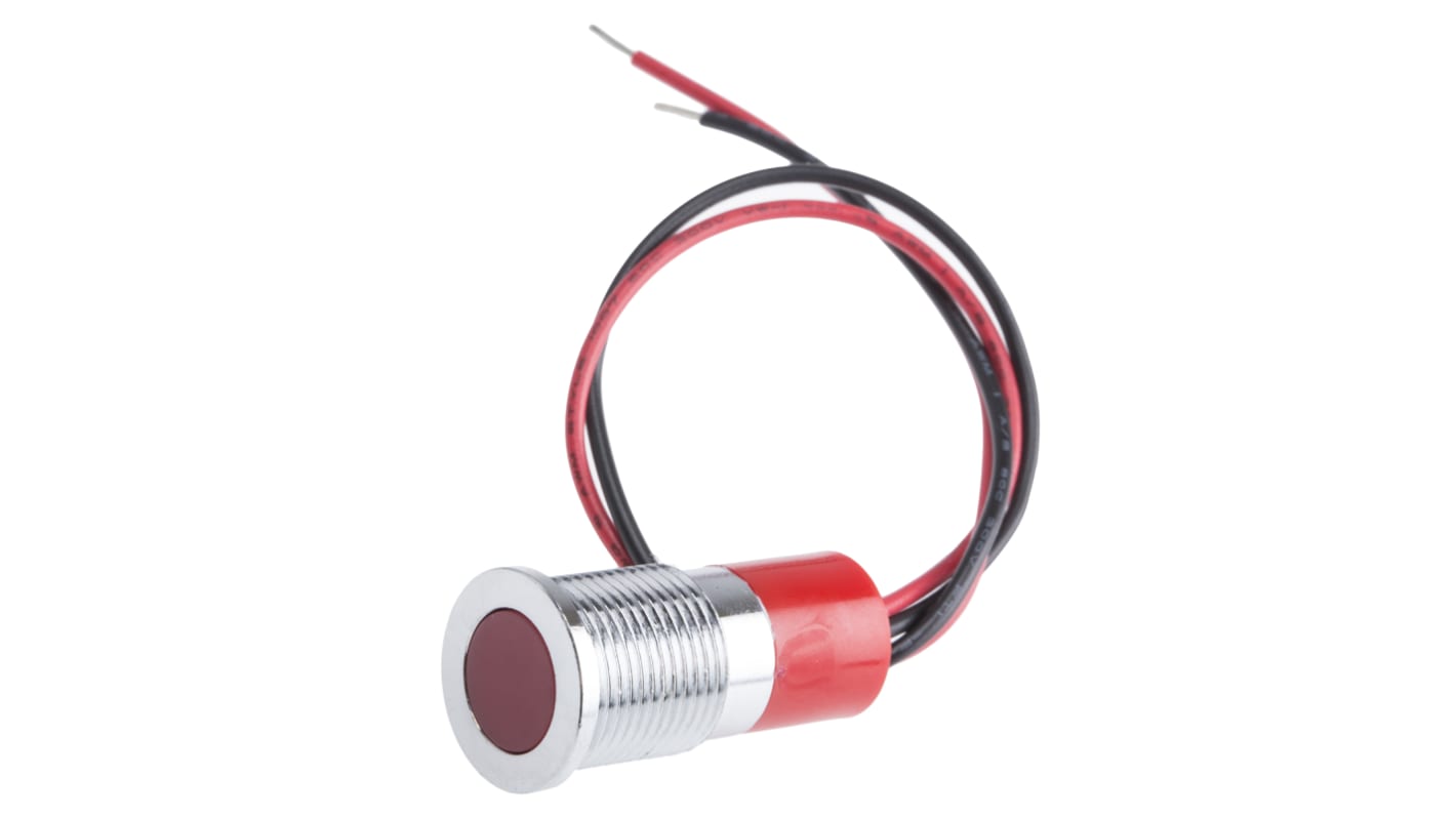 RS PRO Red Panel Mount Indicator, 24V dc, 14mm Mounting Hole Size, Lead Wires Termination, IP67