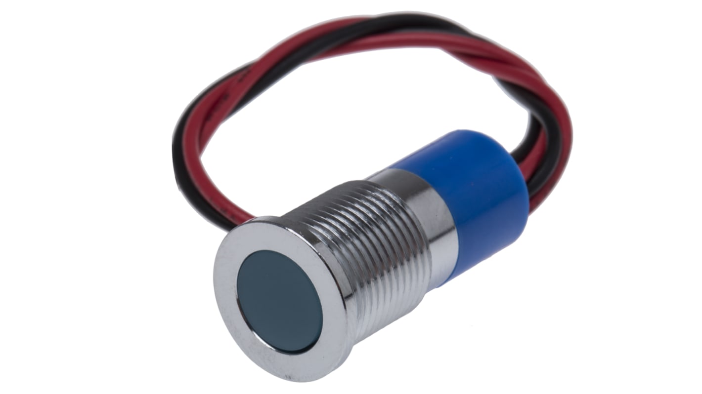 Lampka kontrolna do montażu panelowego 24V dc, niebieska 14mm LED Chrom Wyprowadzenia RS PRO