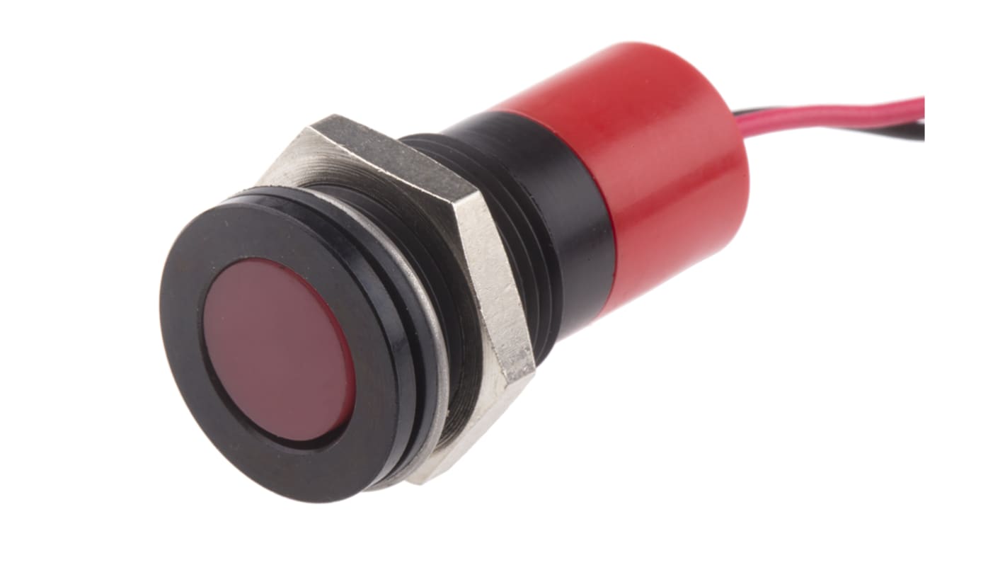 RS PRO Red Panel Mount Indicator, 24V dc, 14mm Mounting Hole Size, Lead Wires Termination, IP67