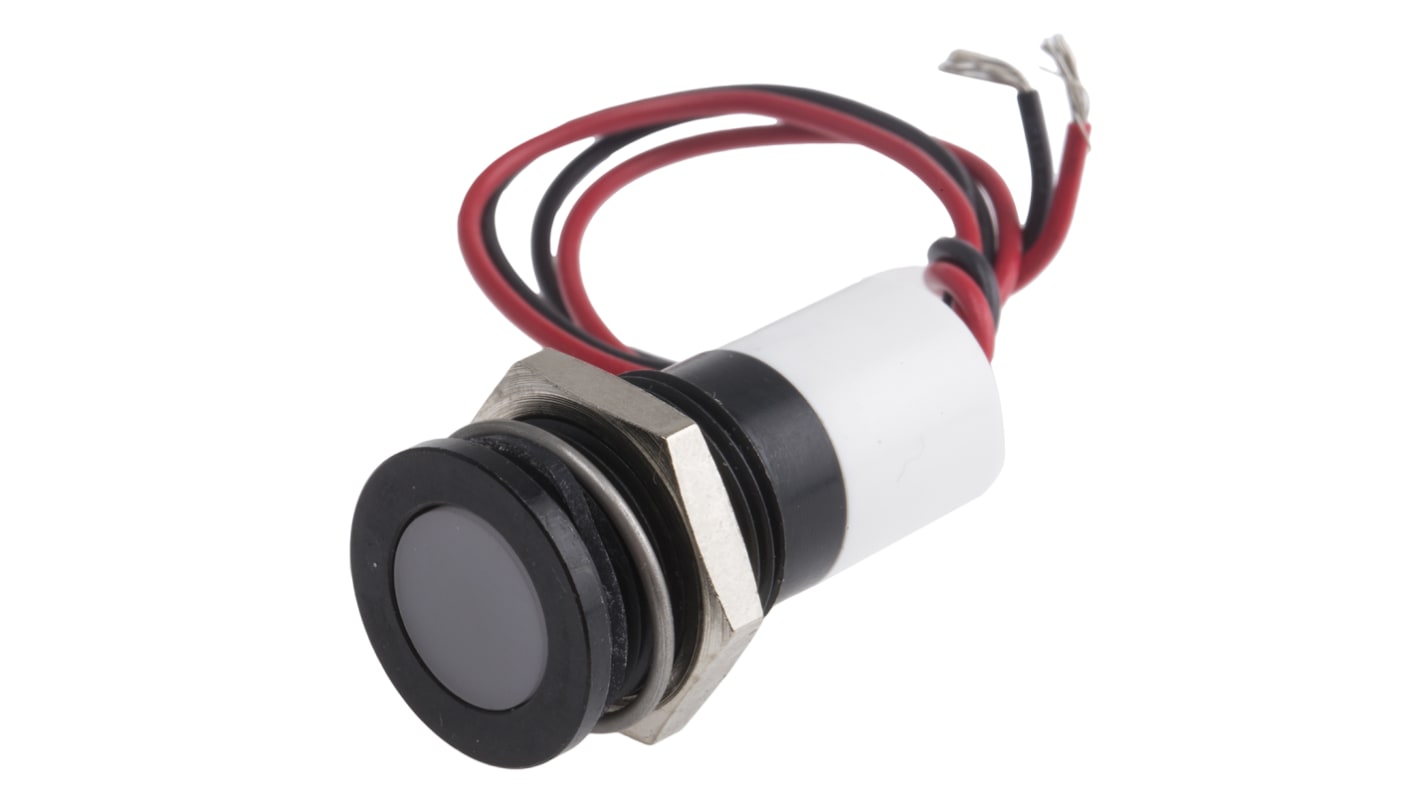 RS PRO White Panel Mount Indicator, 12V dc, 14mm Mounting Hole Size, Lead Wires Termination, IP67