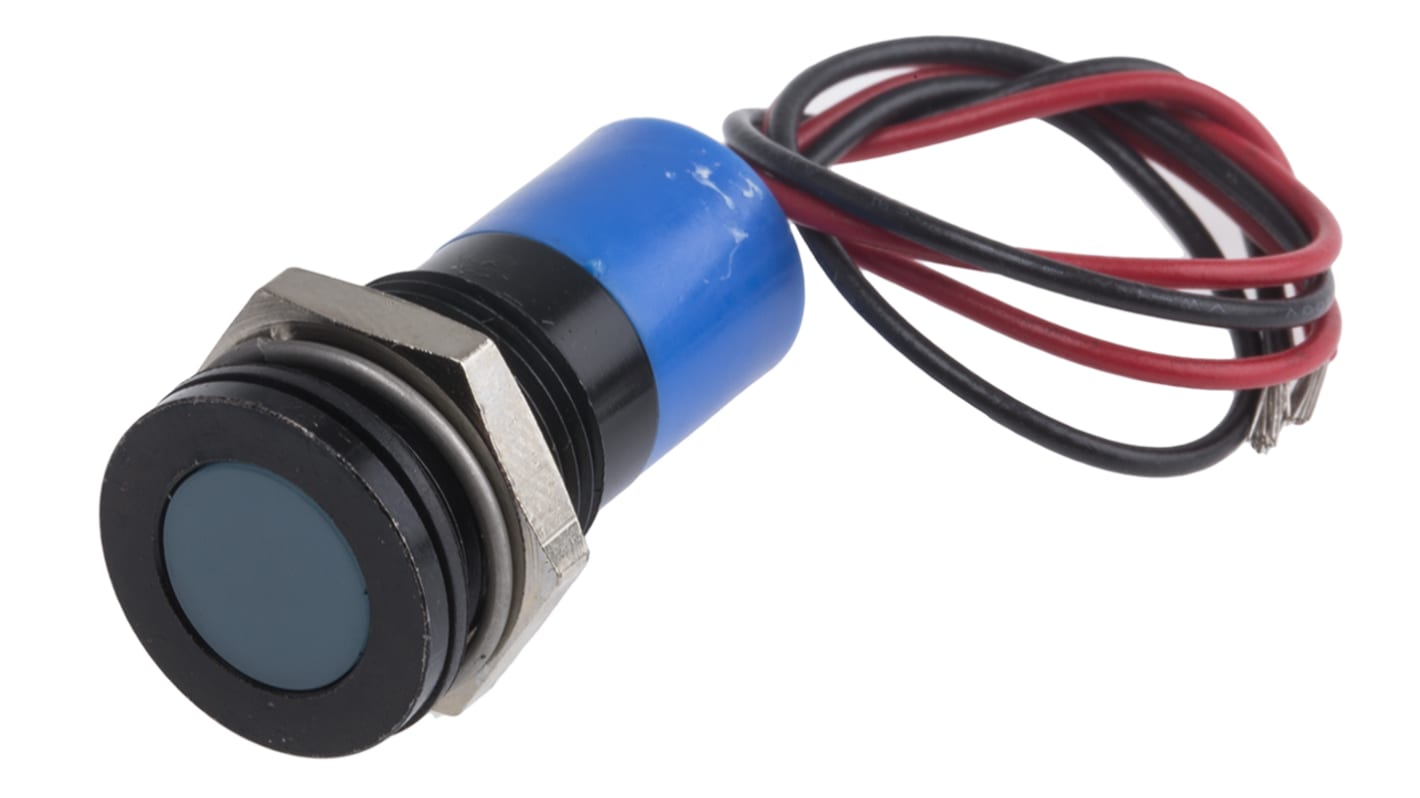 RS PRO Blue Indicator, 220V ac, 14mm Mounting Hole Size, Lead Wires Termination, IP67