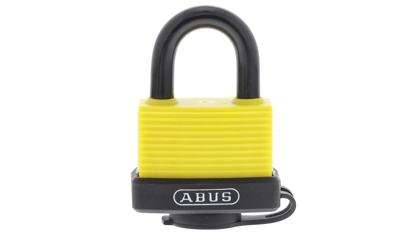 Lucchetto di sicurezza con chiave ABUS per uso interno ed esterno, anello da 8mm, L. 24.5mm, col Giallo