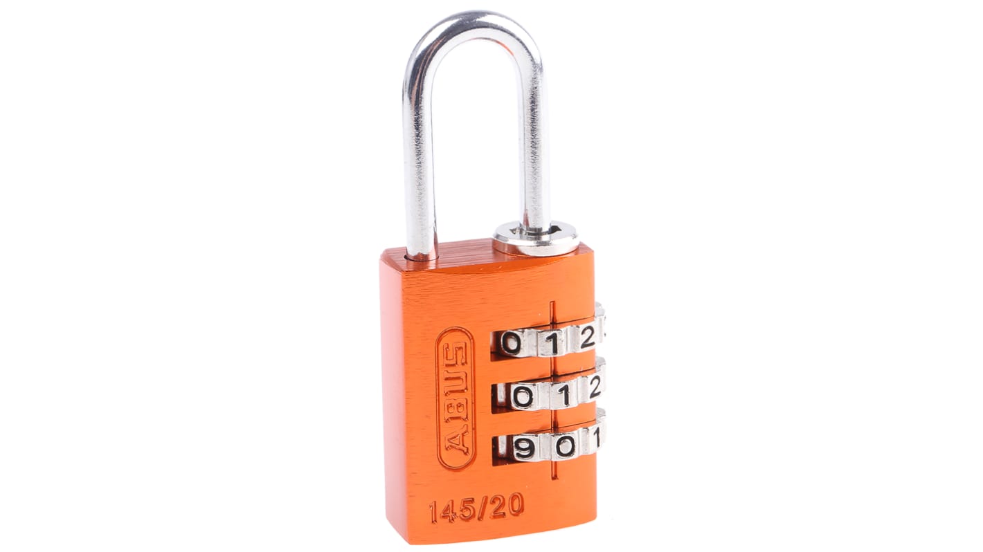 ABUS 145/20 Combination Weatherproof Aluminium, Steel Safety Padlock, 3mm Shackle, 20mm Body