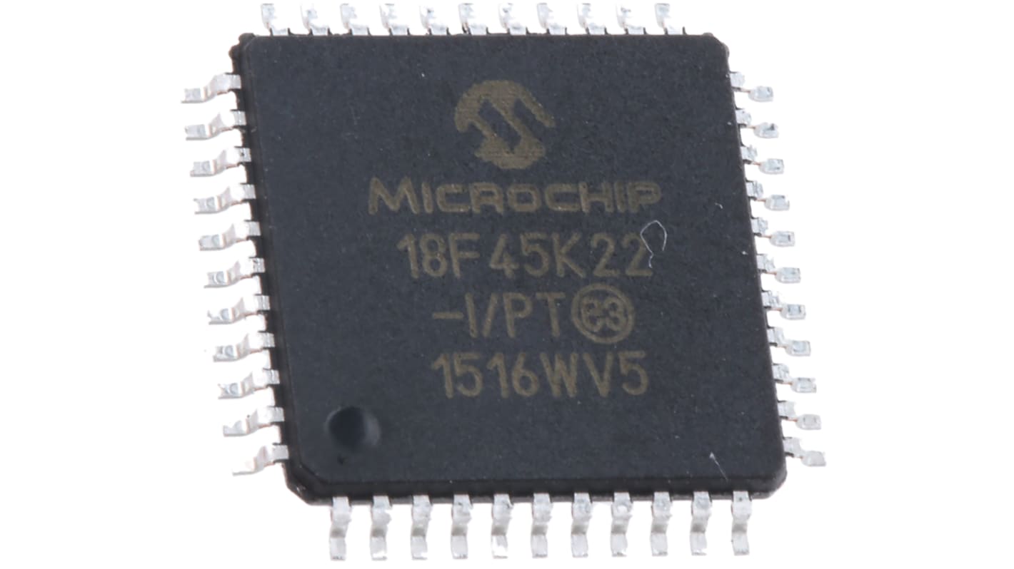 Microchip PIC18F单片机, PIC内核, 44针, TQFP, 最大16MHz, 32.768 kB、256 B 闪存, 1.536 kB RAM