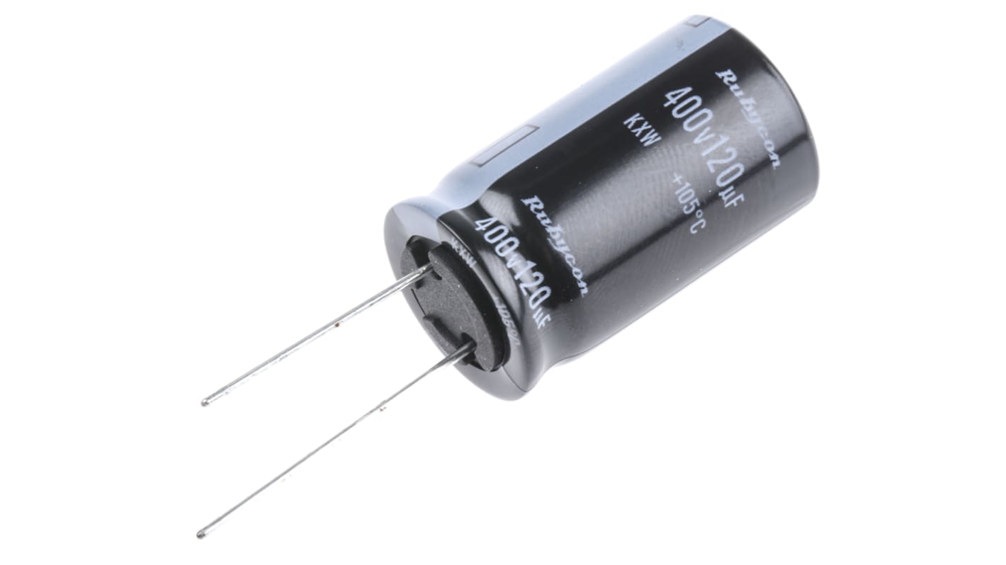 Rubycon 120μF Aluminium Electrolytic Capacitor 400V dc, Radial, Through Hole - 400KXW120MEFC18X30