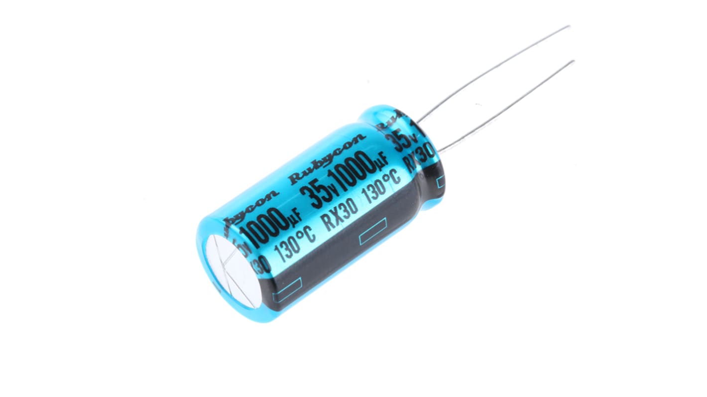 Rubycon 1000μF Aluminium Electrolytic Capacitor 35V dc, Radial, Through Hole - 35RX301000M12.5X25