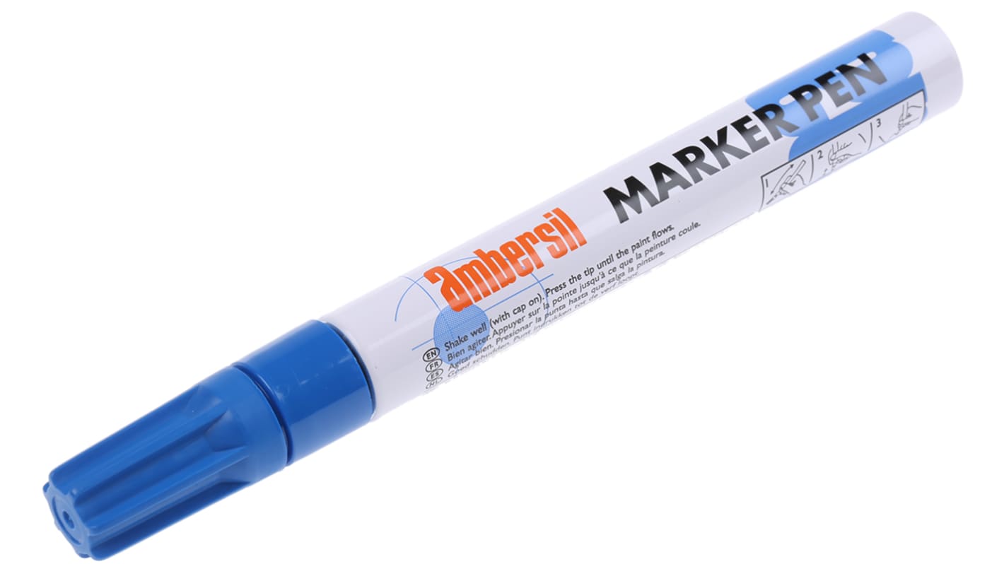 Ambersil Blue 3mm Medium Tip Paint Marker Pen for use with Cardboard, Glass, Metal, Paper, Plastic, Rubber, Textiles,