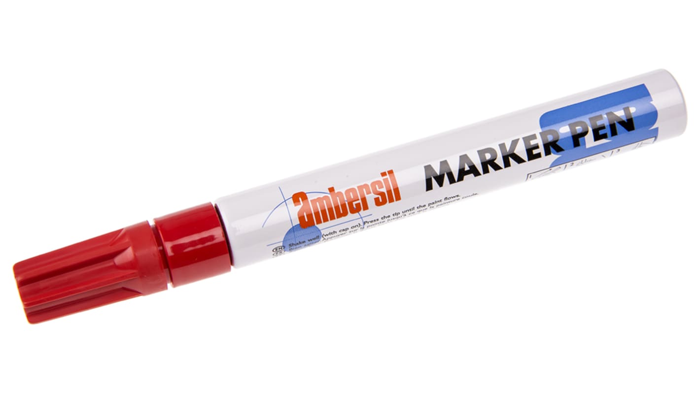 Ambersil Red 3mm Medium Tip Paint Marker Pen for use with Cardboard, Glass, Metal, Paper, Plastic, Rubber, Textiles,