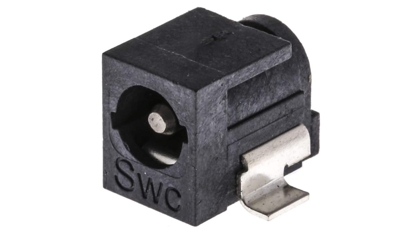 Switchcraft Right Angle DC Socket Rated At 5.0A, PCB Mount, length 15.2mm, Nickel