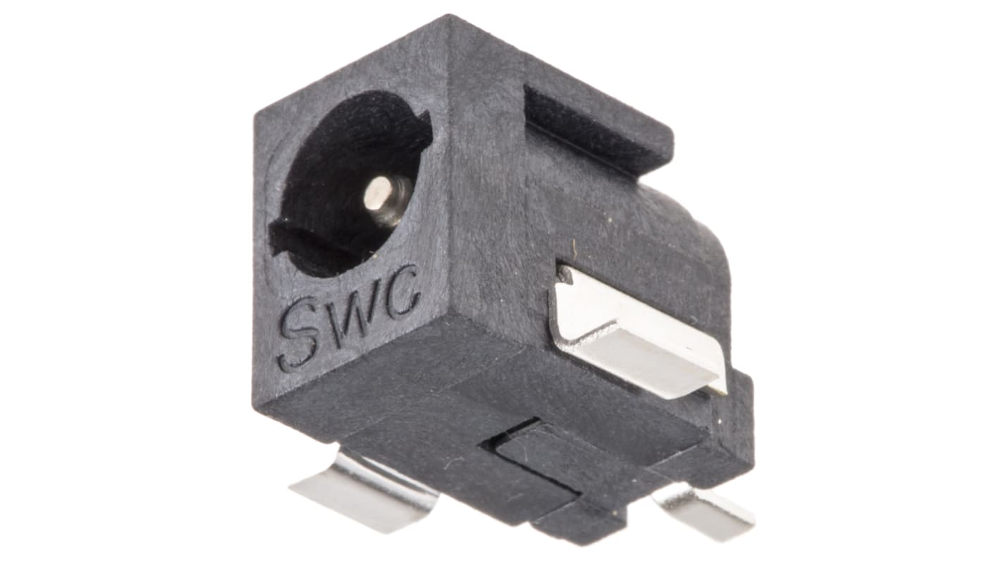 Switchcraft Right Angle DC Socket Rated At 5.0A, PCB Mount, length 15.2mm, Nickel