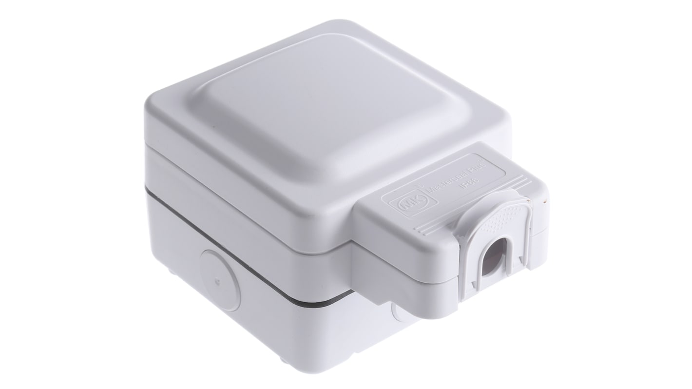 MK Electric White 1 Gang Plug Socket, 2 Poles, 13A, Type G - British, Outdoor Use