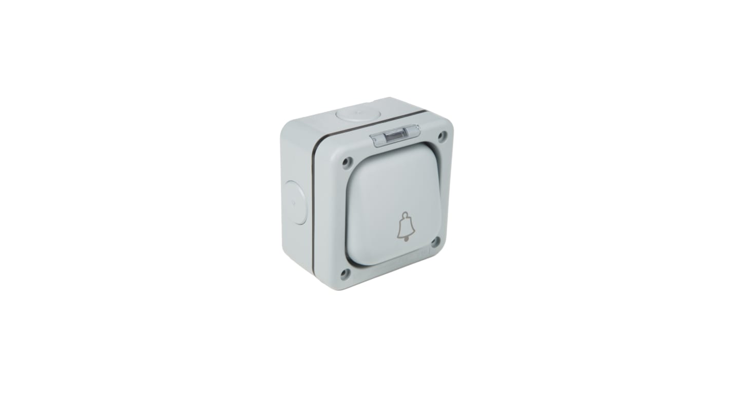 MK Electric Grey Push Button Light Switch, 2 Way, 1 Gang, Masterseal