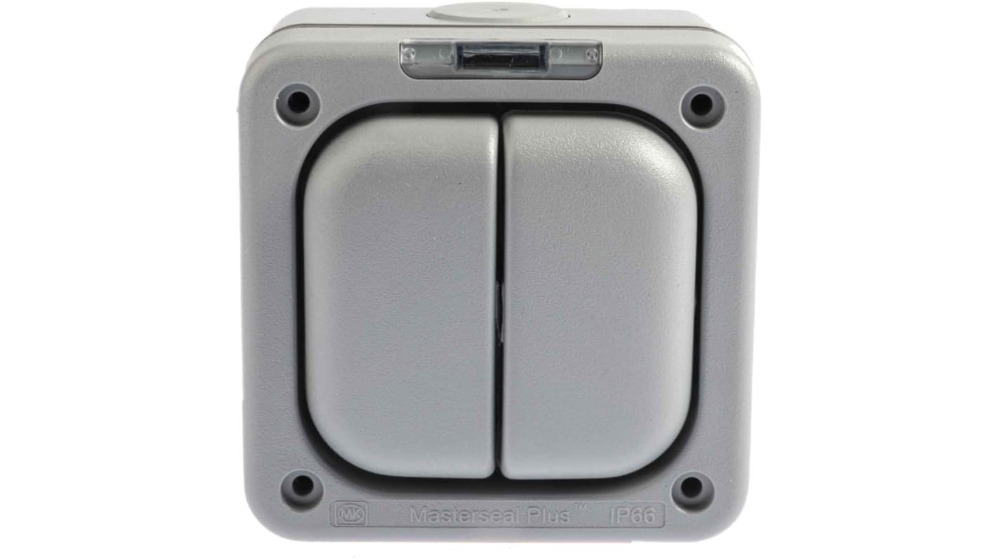 MK Electric Grey Outdoor Light Switch, 1 Way, 2 Gang, Masterseal